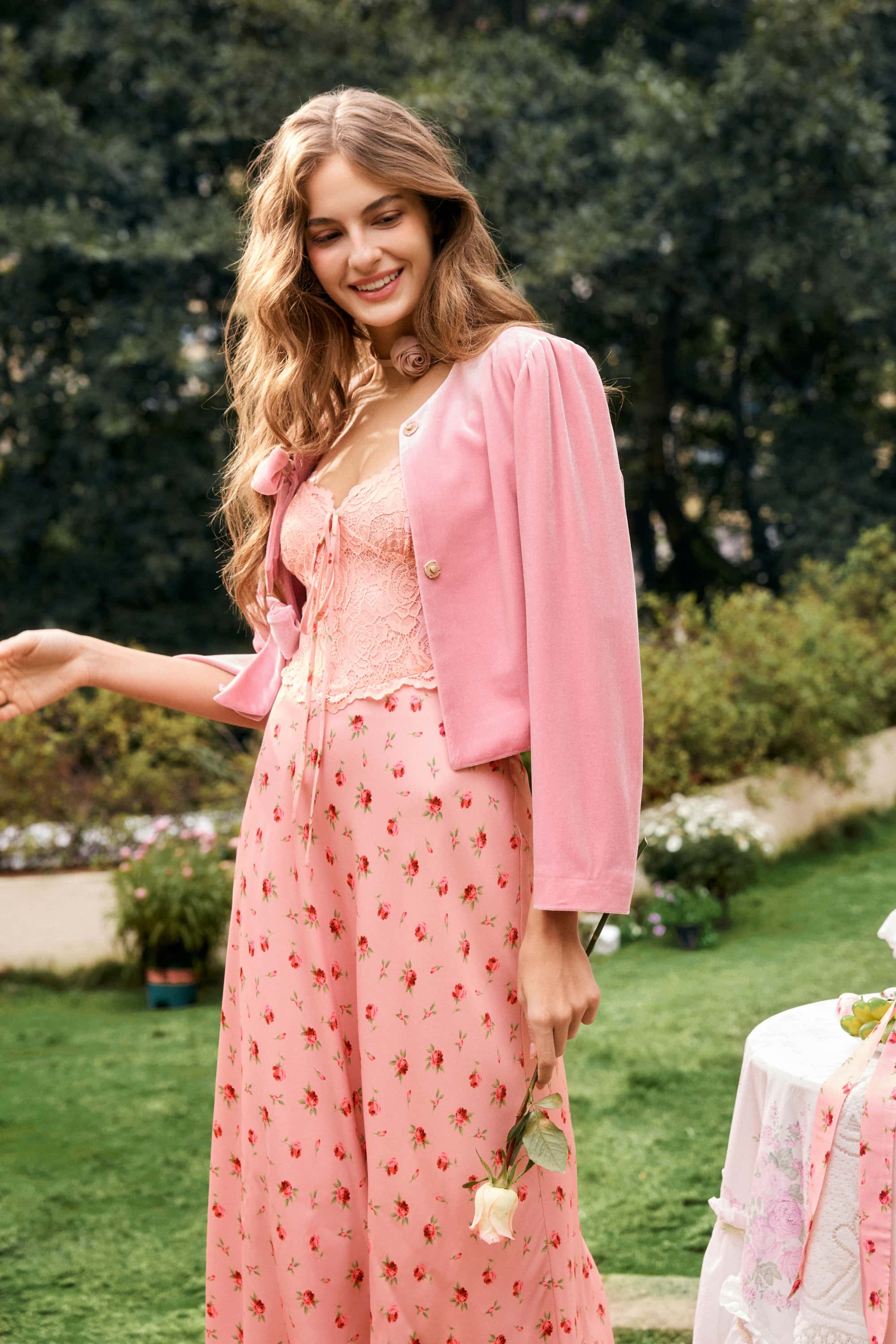 Alice Velvet Bow Jacket in Pink