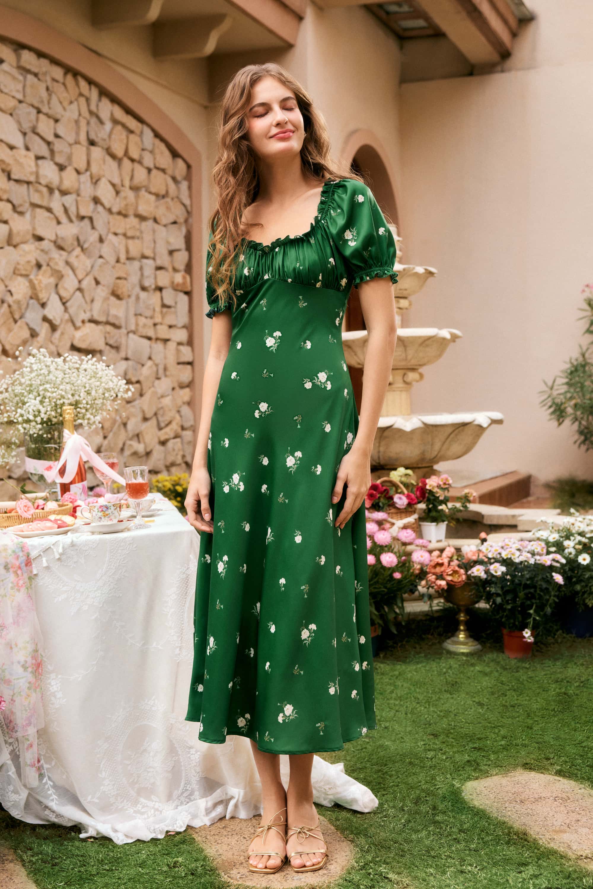 Elva Emerald Green Floral Midi Dress