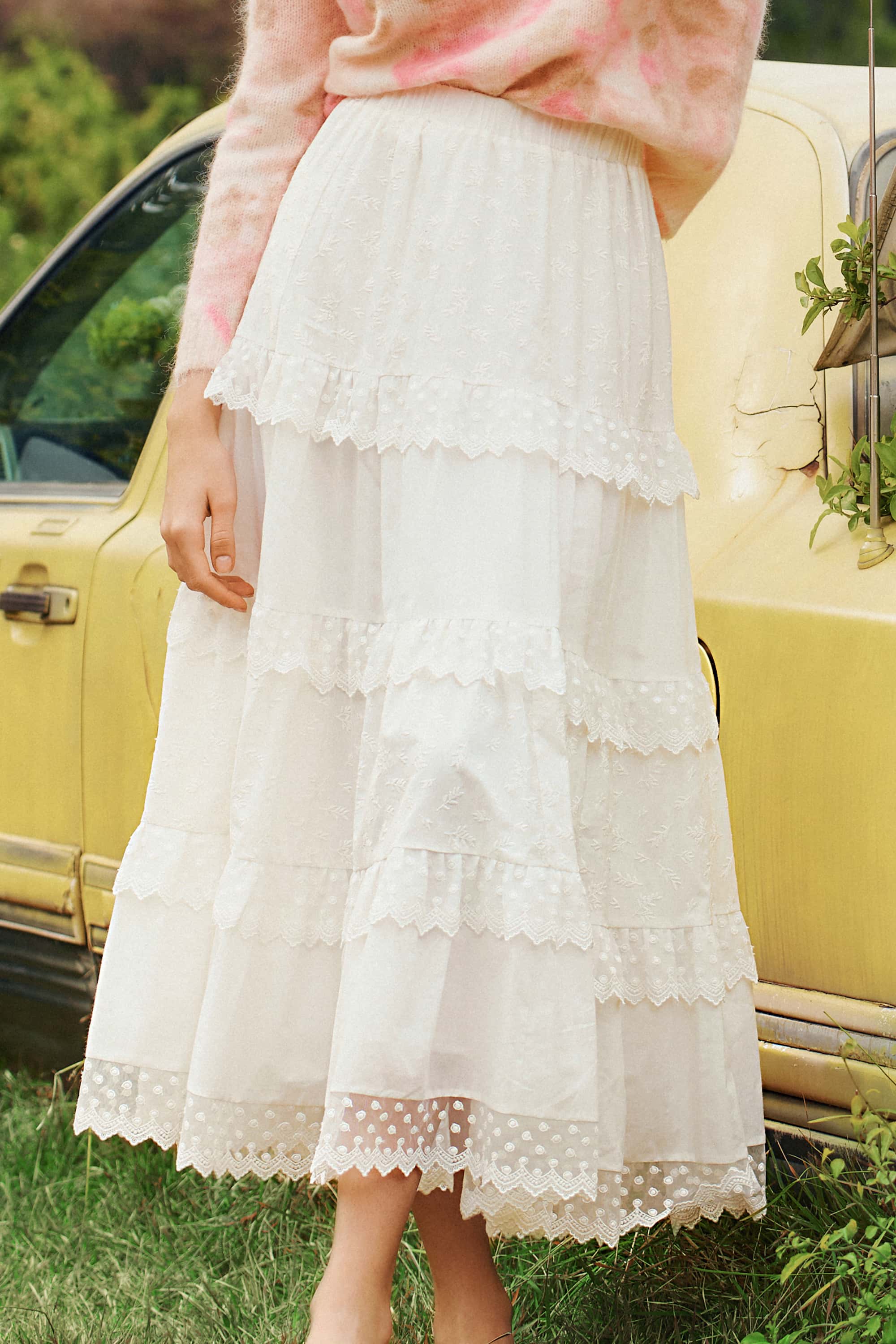 Serena  White Layered Lace Embroidered Skirt