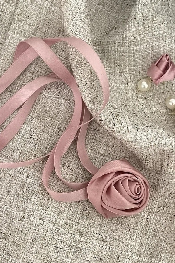 Pink Rosette Choker Necklace