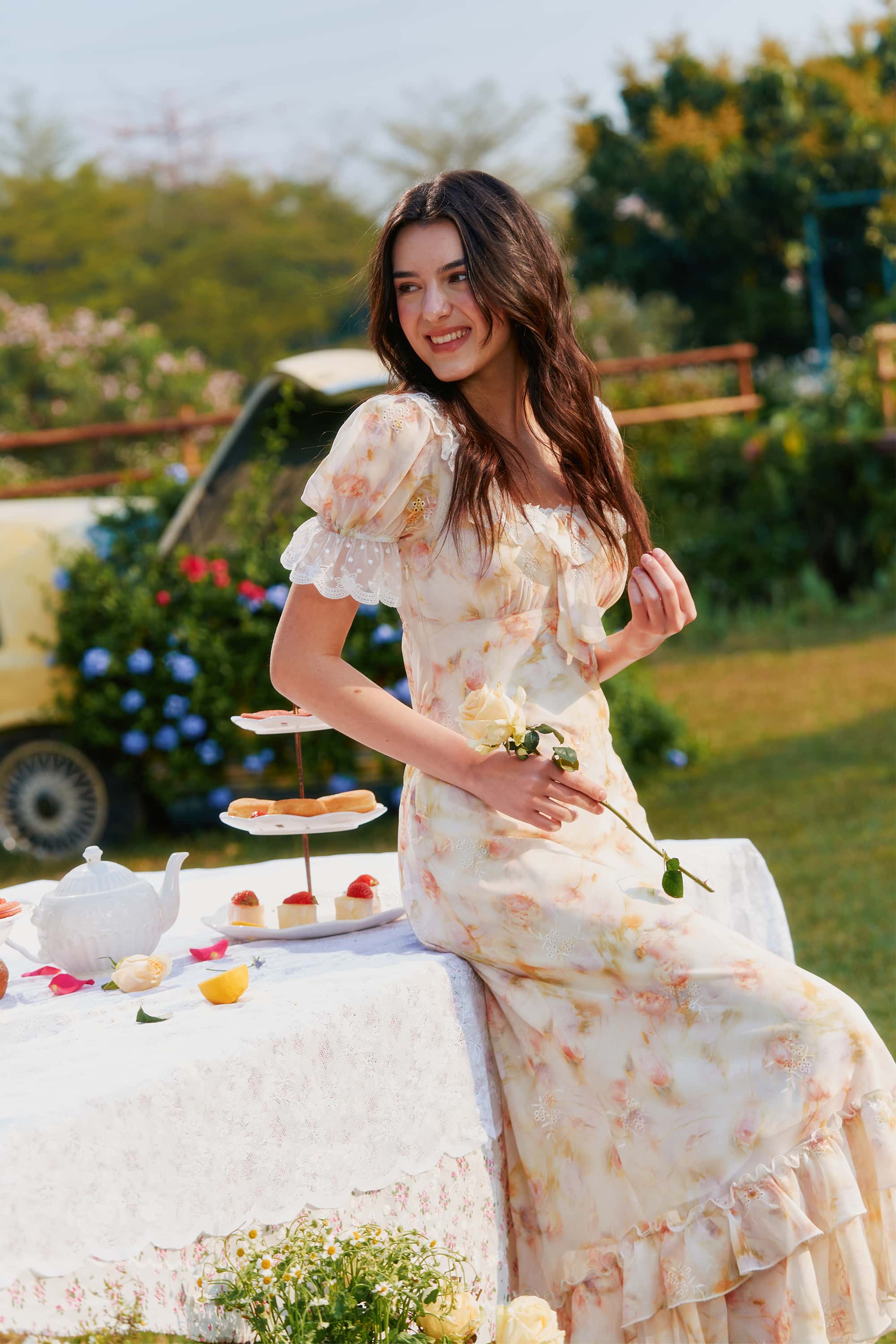Lizzy Chiffon Lace Floral Maxi dress
