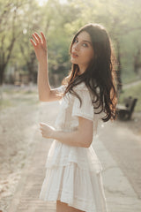 Aeris Lace Ruffled Layered Dress in White