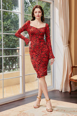 Camila Fiery Red Floral Ruched Dress