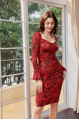 Camila Fiery Red Floral Ruched Dress