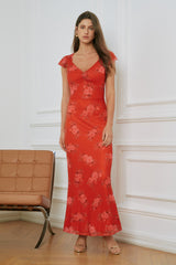 Allison Queen Anne Neckline Stretchy Maxi Dress