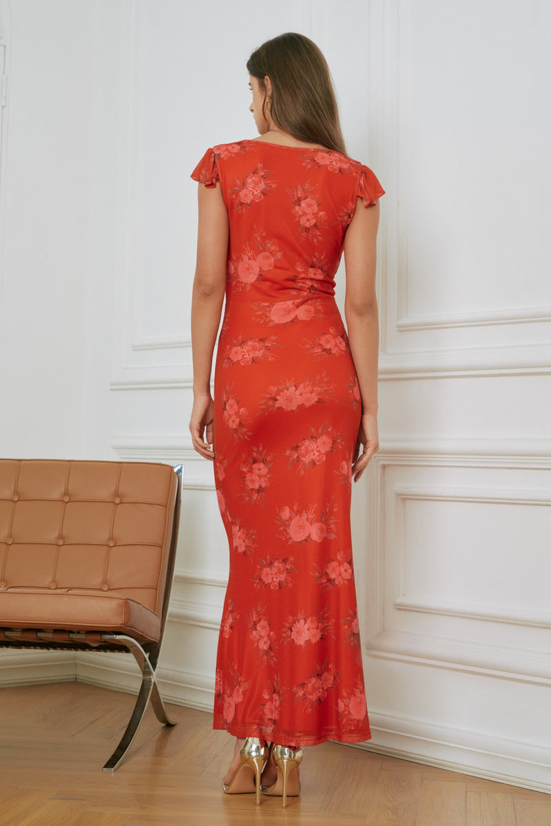 Allison Queen Anne Neckline Stretchy Maxi Dress