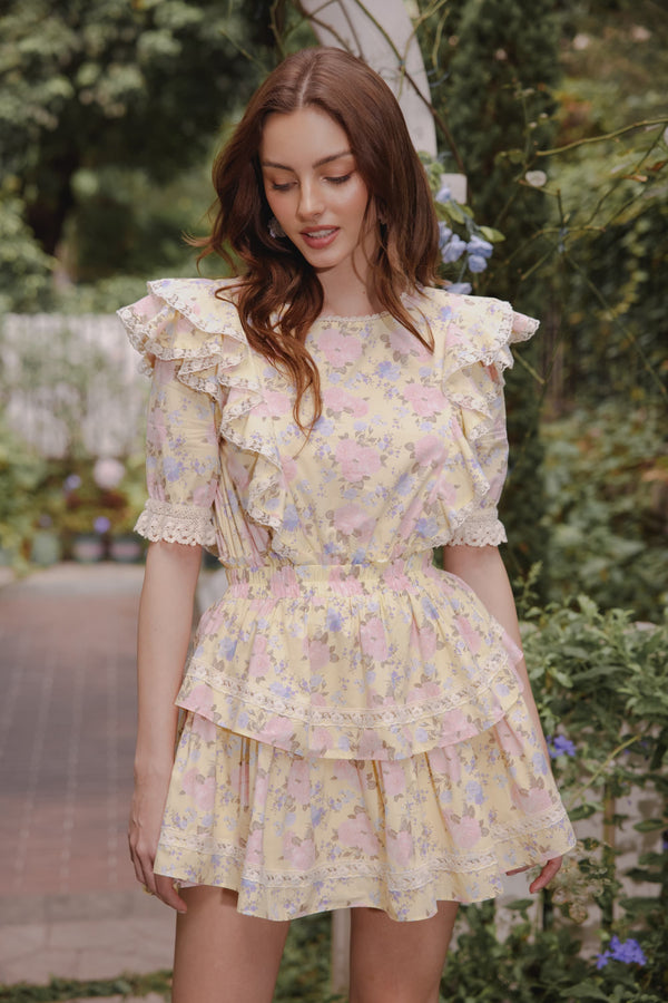 Alanis Ruffled Gathered Waist Floral Dress