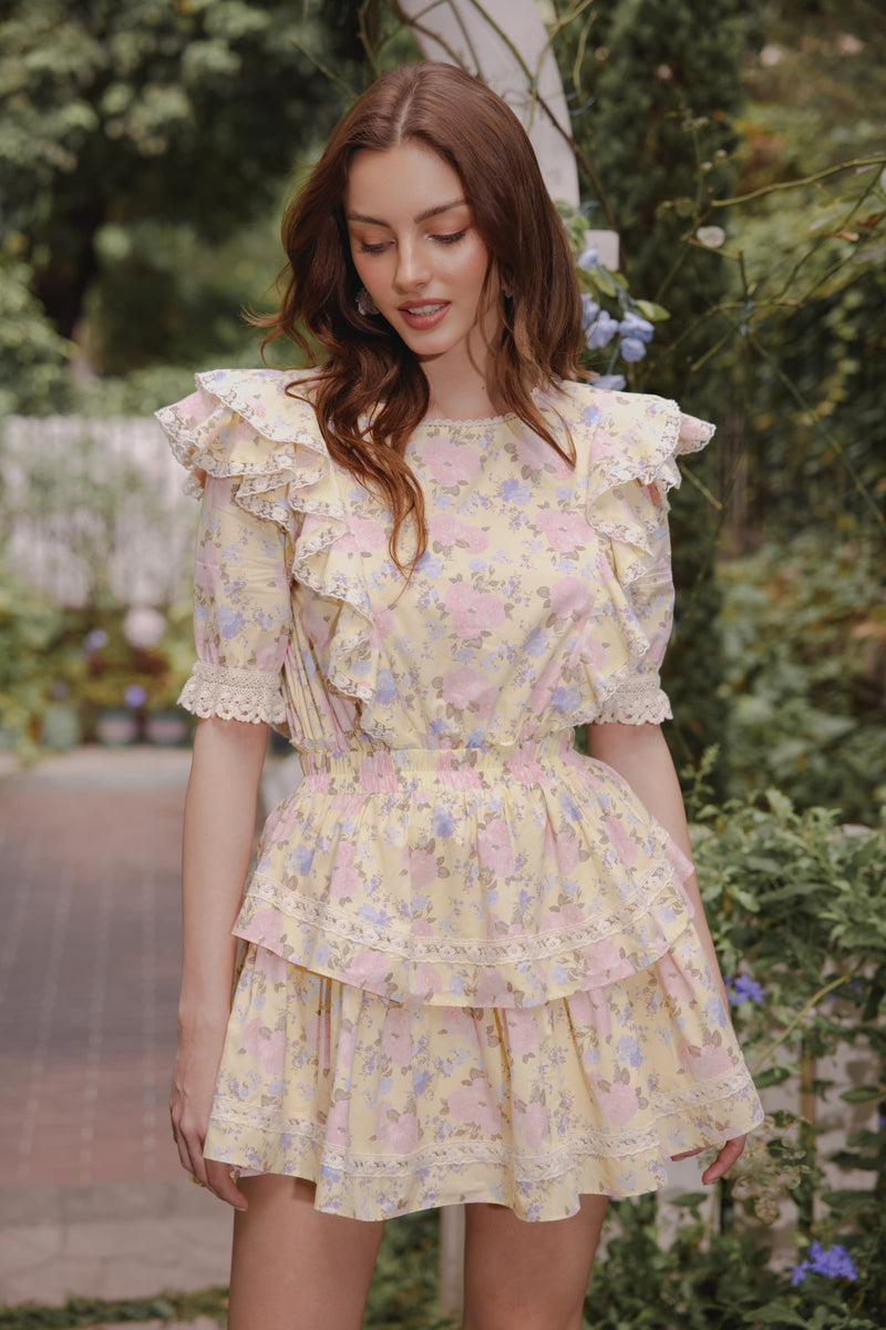 Alanis Ruffled Gathered Waist Floral Dress