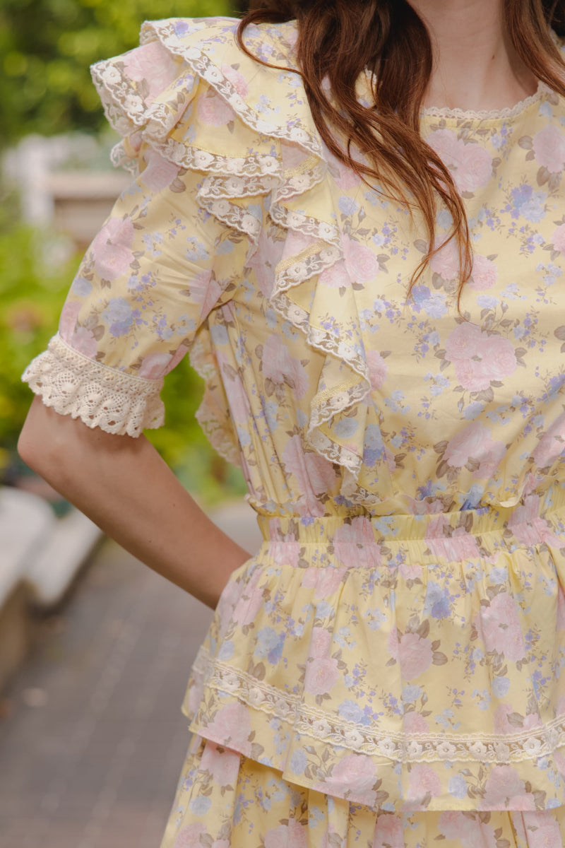 Alanis Ruffled Gathered Waist Floral Dress