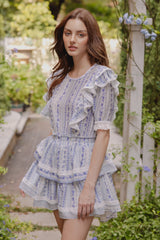 Amelia Ruffled Lace Trim Mini Dress