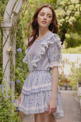 Amelia Ruffled Lace Trim Mini Dress