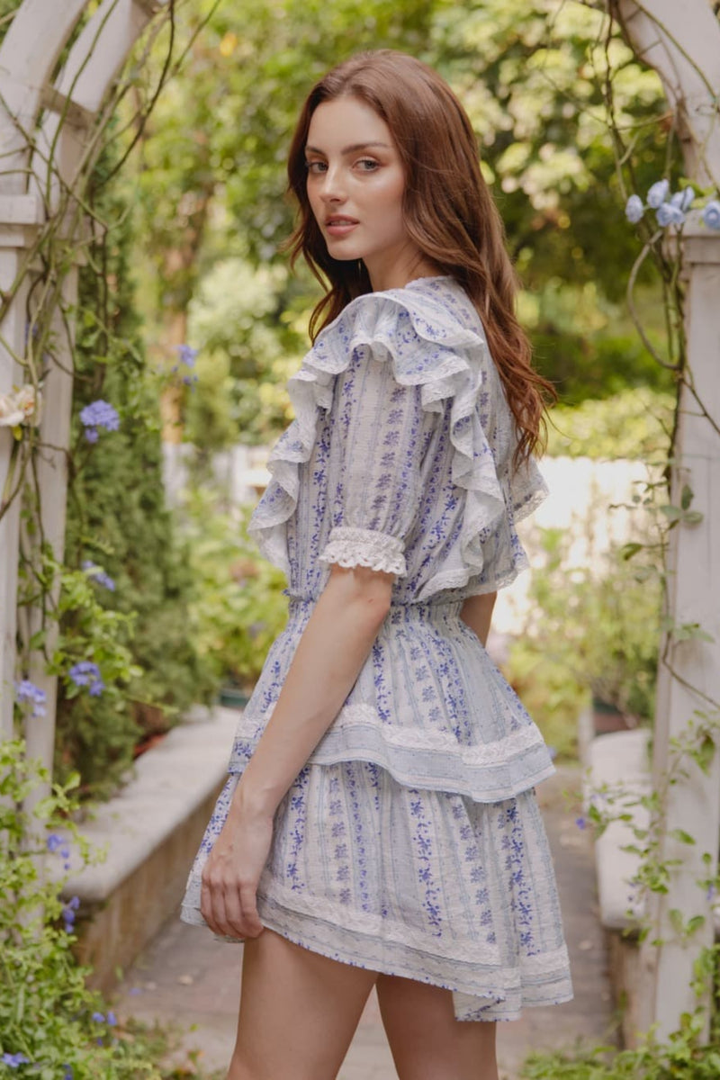 Amelia Ruffled Lace Trim Mini Dress