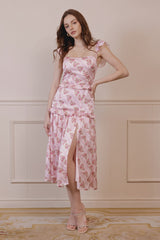 Anise Ruffled Drop Waist Satin Dress