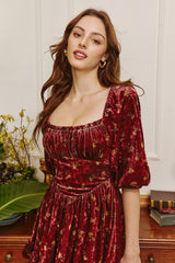 Betty Square Neckline Floral Velvet Dress