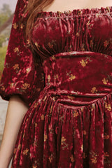 Betty Square Neckline Floral Velvet Dress