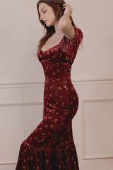 Brielle Sweet Heart Neckline Velvet Dress in Red