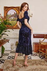 Brielle Sweet Heart Neckline Velvet Dress in Blue