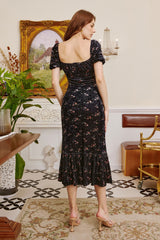 Dolly Lace Floral Black Velvet Dress