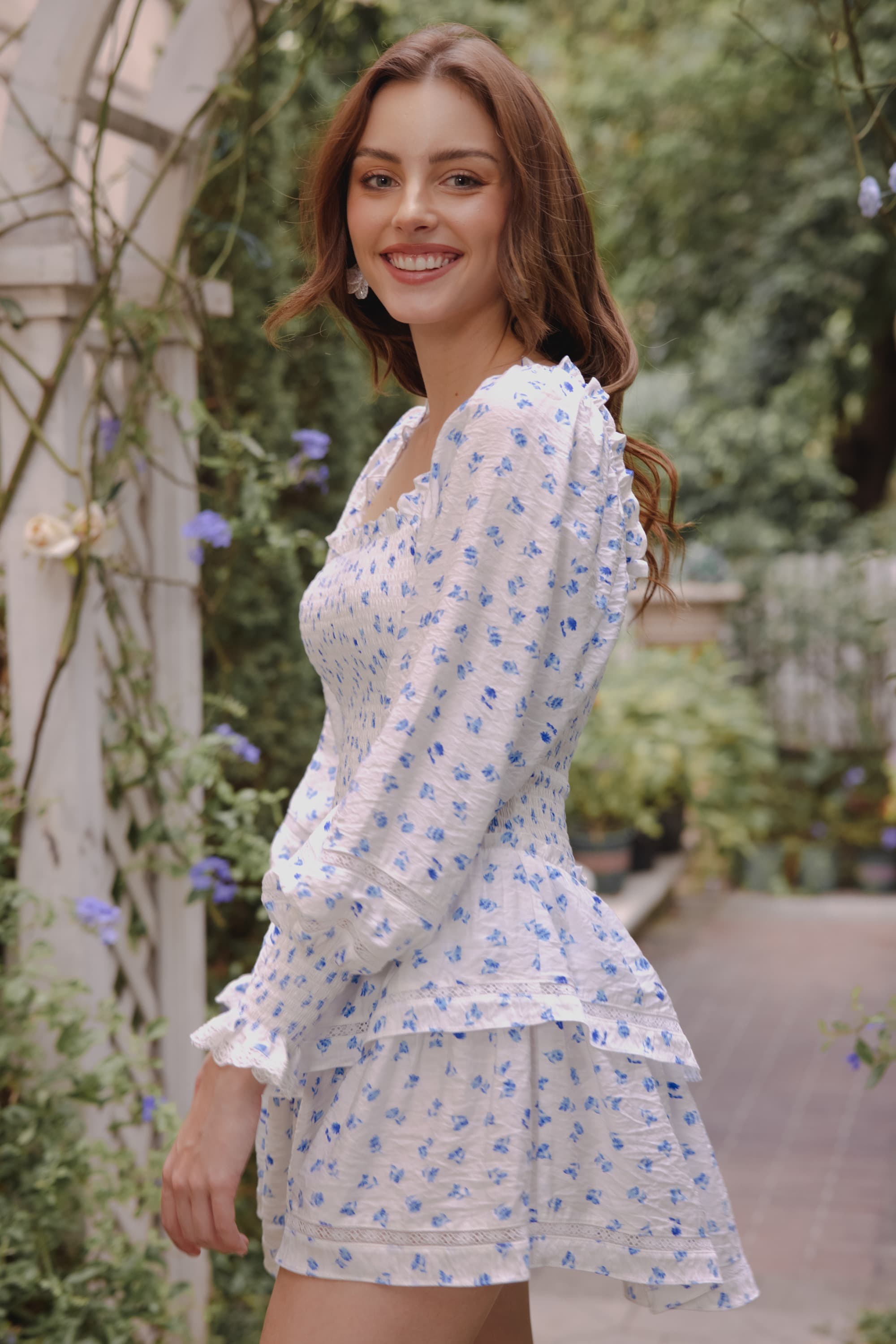 Dora Valentine Puff Sleeve Mini Dress in Blue