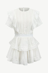 Aeris Lace Ruffled Layered Dress in White