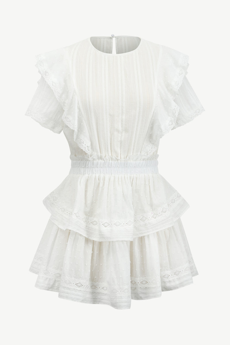 Aeris Lace Ruffled Layered Dress in White