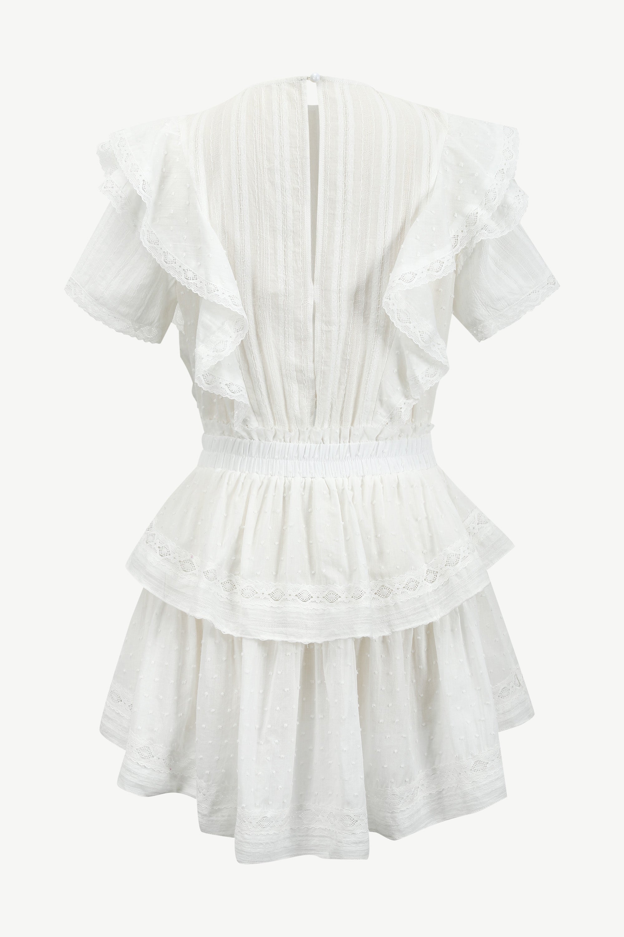 Aeris Lace Ruffled Tiered Mini Dress in White – LAIT