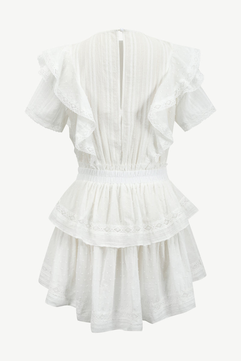Aeris Lace Ruffled Layered Dress in White