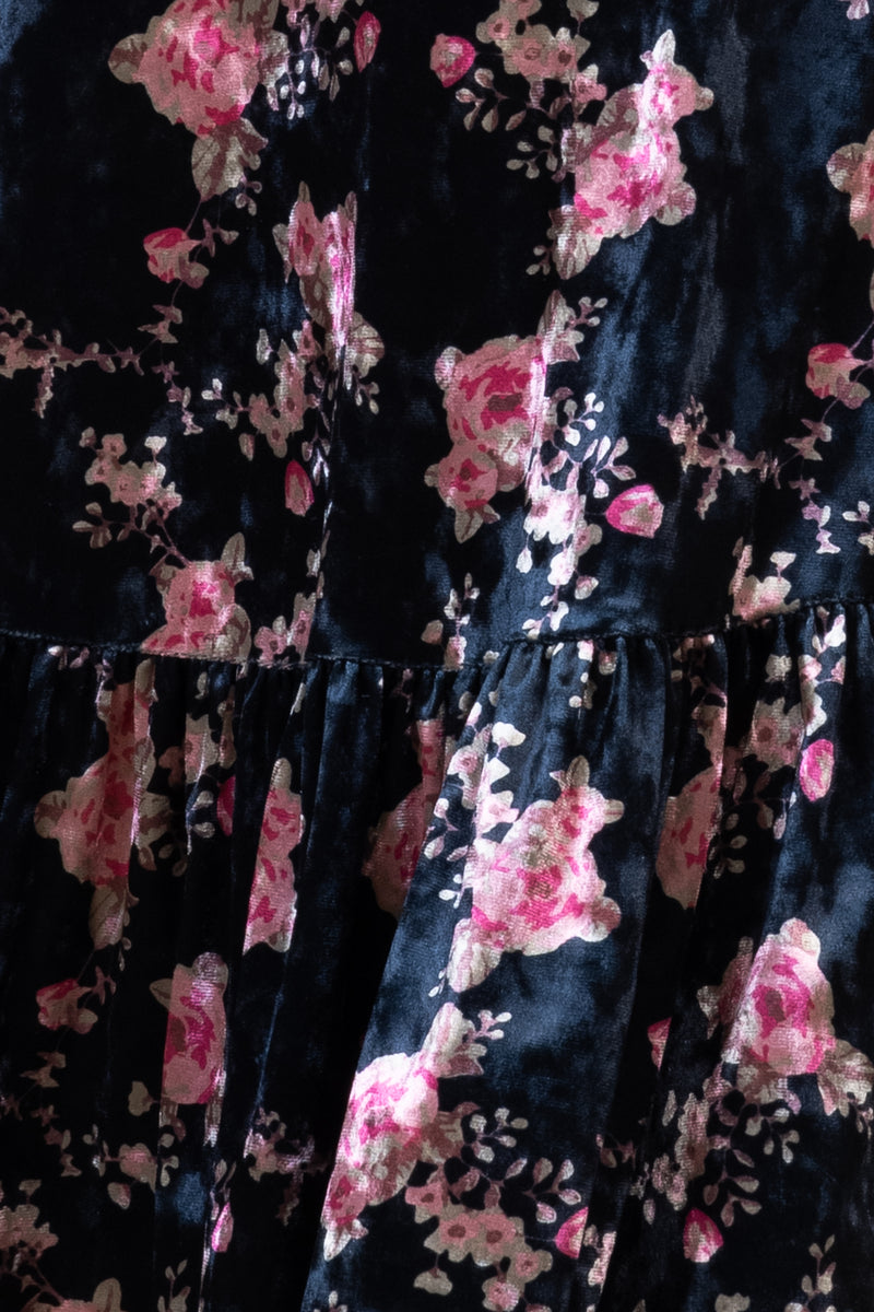 Irina Lace-up Floral Velvet Dress