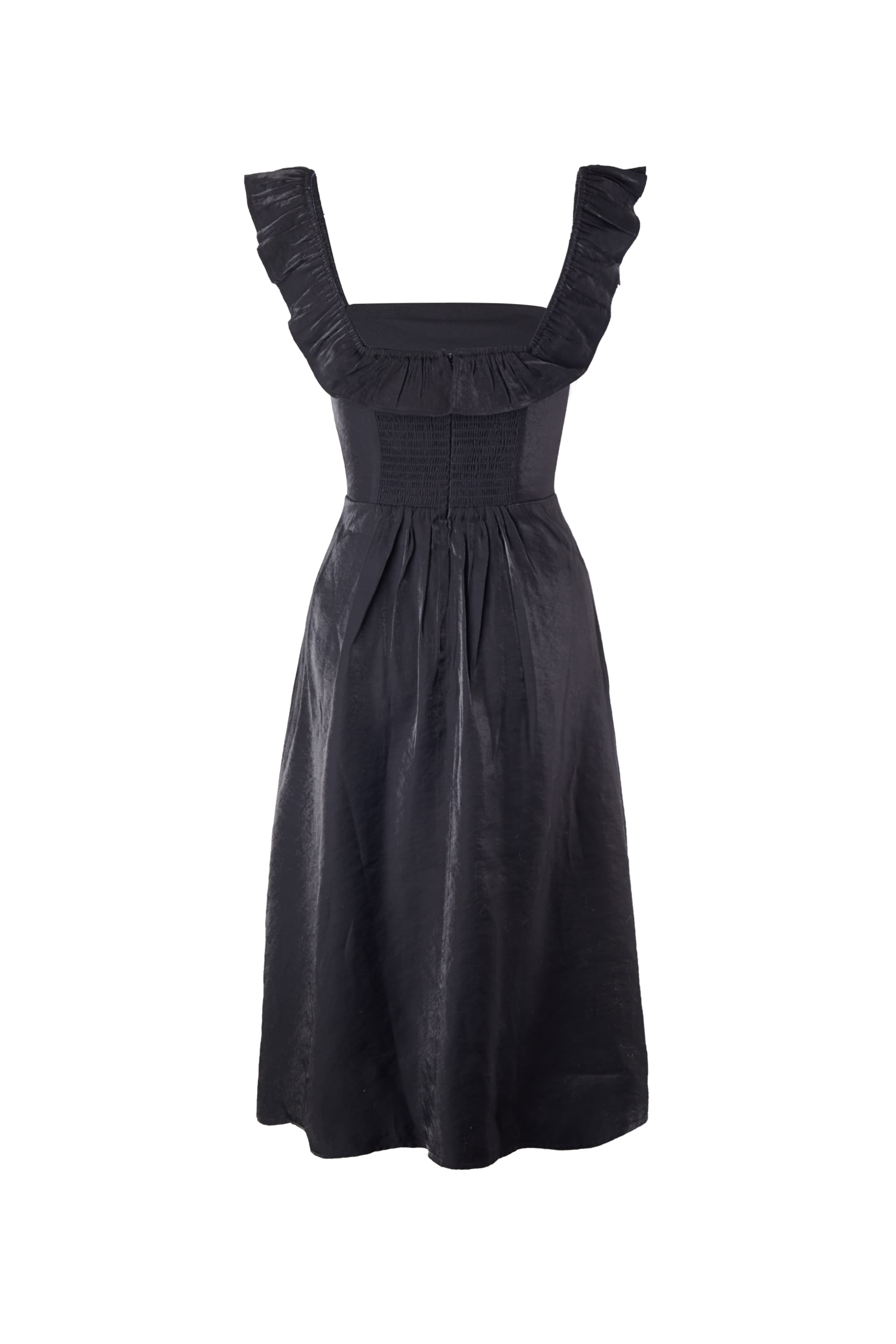 Ivana Ruffled Midi Dress in Black