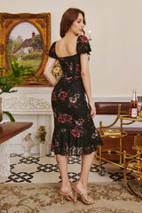 Julian Floral Lace Dress in Black