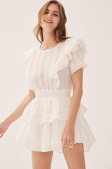 Aeris Lace Ruffled Tiered Mini Dress in White