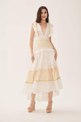 Lacy V-Neck Tiered Ruffle Dress