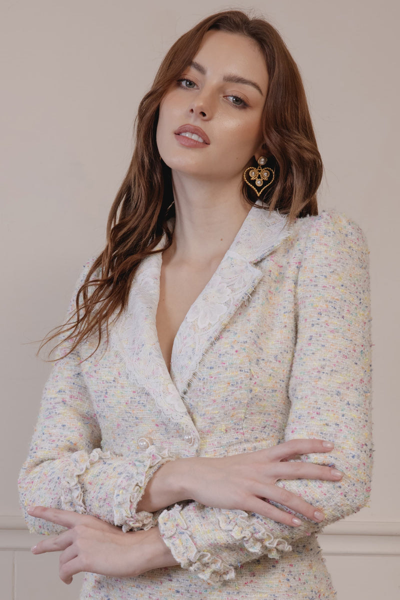 Luisa Wool-blend Lace Collared Blazer
