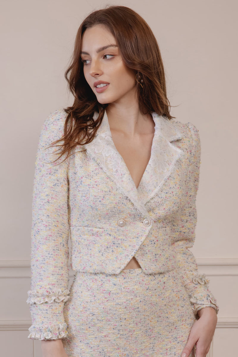 Luisa Wool-blend Lace Collared Blazer