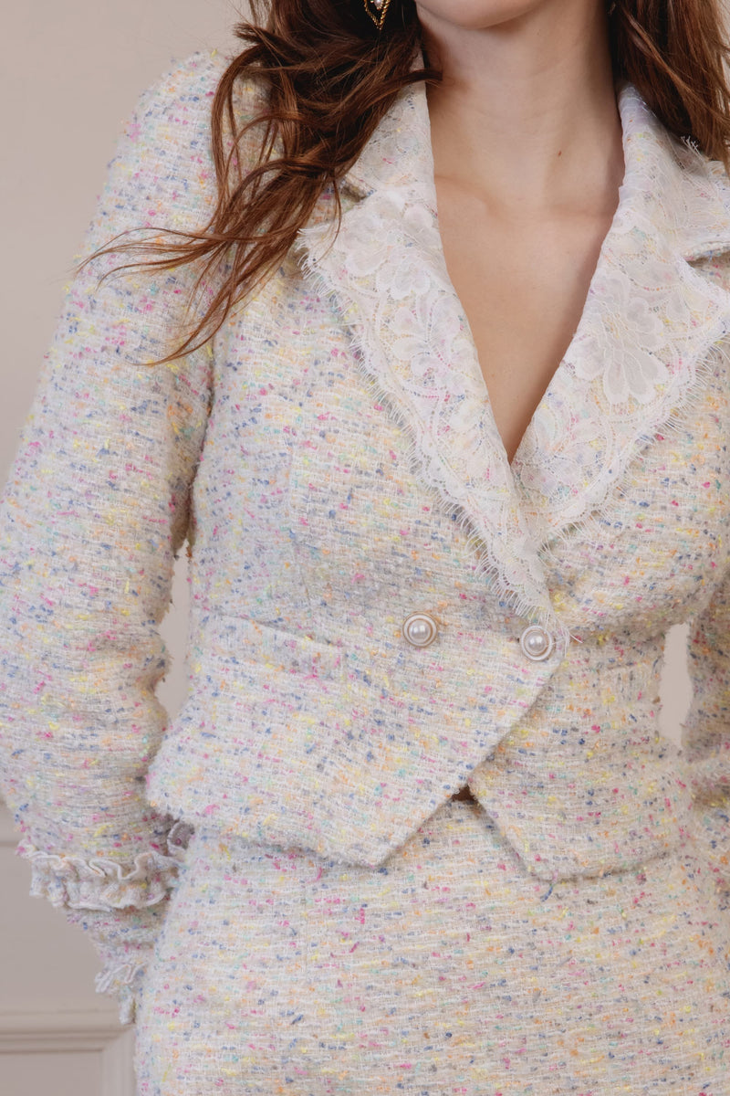Luisa Wool-blend Lace Collared Blazer