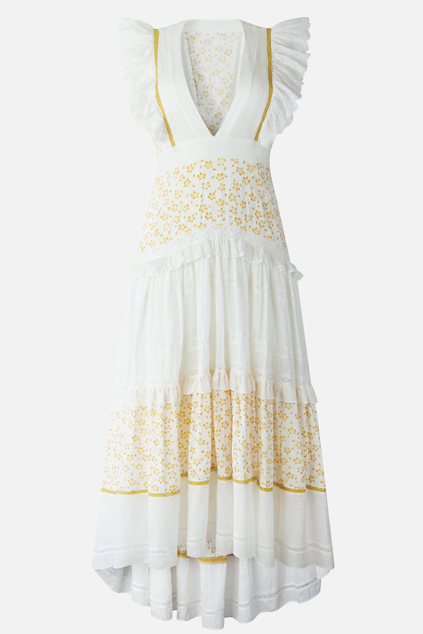 Lacy V-Neck Tiered Ruffle Dress